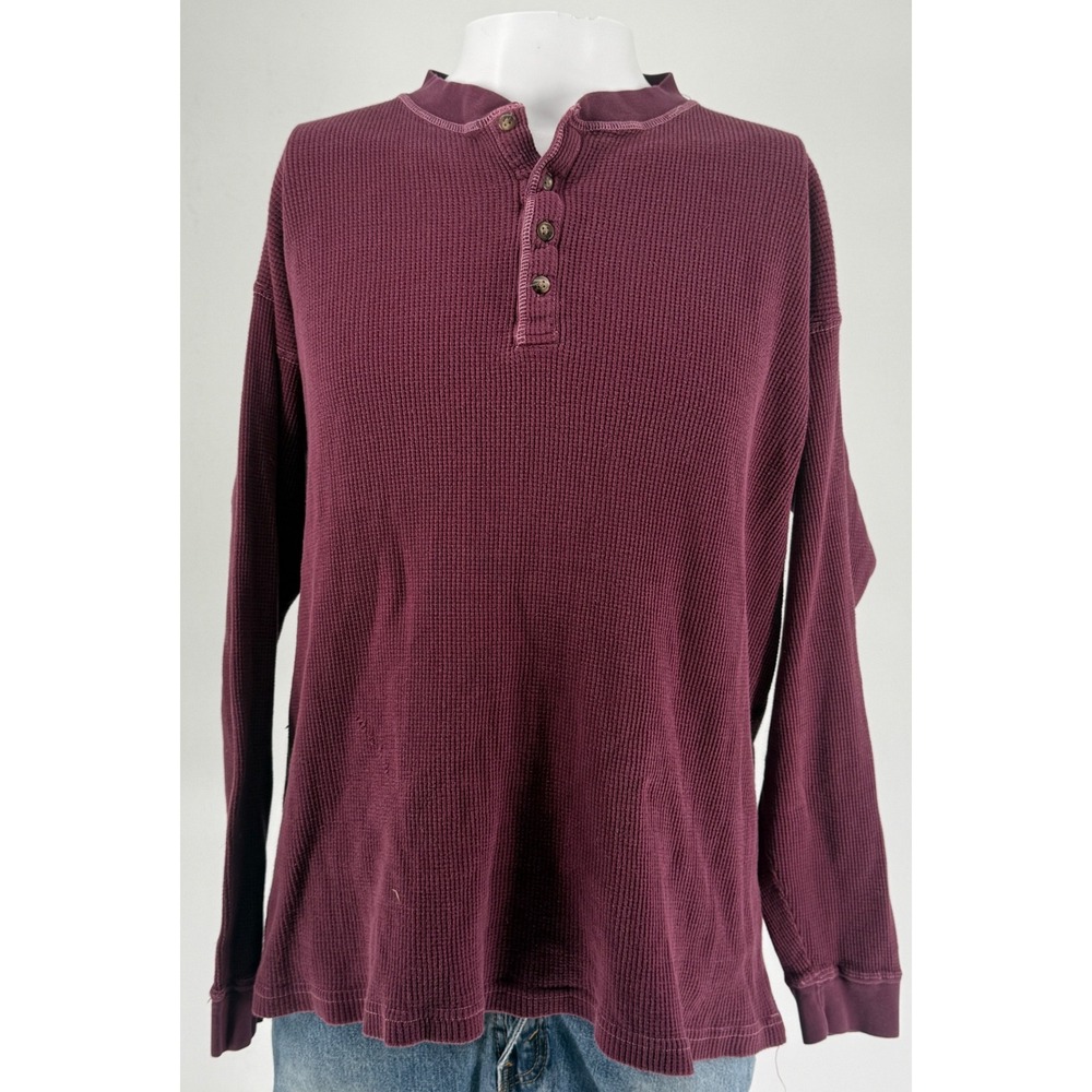 Unbranded Waffle Knit Henley Mens 2XL Burgundy Excellent Thermal Long Sleeve